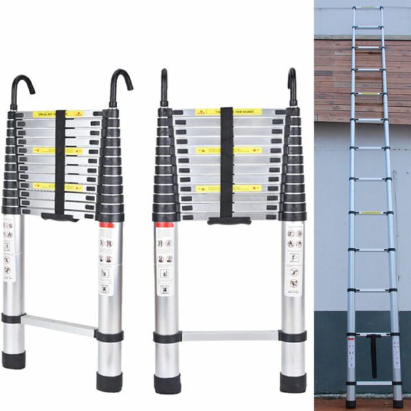 16.5FT Extension Ladder Telescopic Ladder Loft Attic Collapsible Detachable Hook