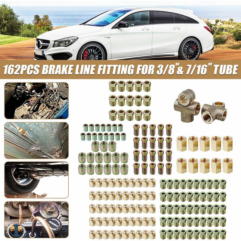 162PCS Brake Pipe Fittings Nut Kit + Metric 10mm x 1mm Nut Connectors