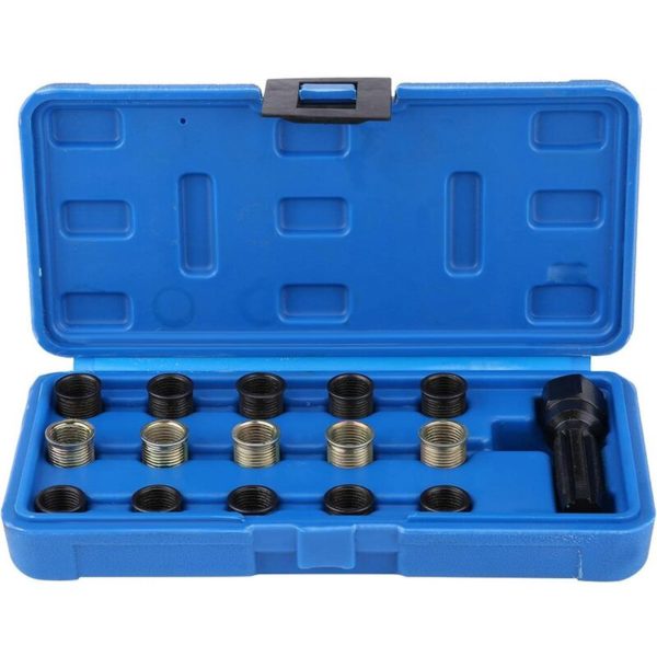 16Pcs 14mm x 1.25 M16 Tap Spark Plug Thread Repair Tool Kit with Case Portablespark Plug helicoil kit Spark Plug-Thread-Repair-rethreading Kit