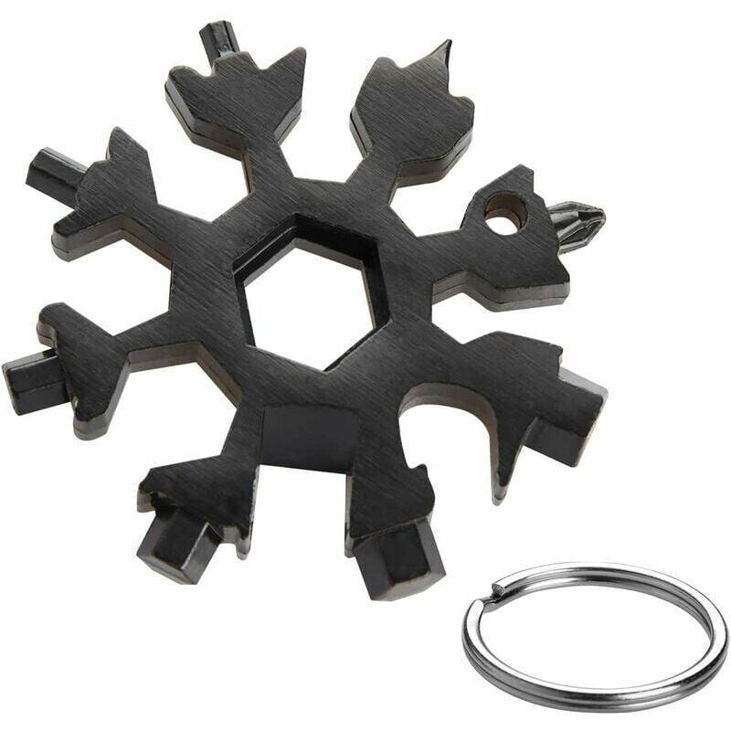 18 in 1 Snowflake Multi-Tool,Stainless Steel Mini Portable Multi-Tool with Keychain for Outdoor Travel Daily Tool, Men's Christmas Gift (Black)