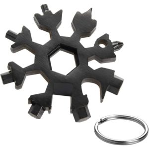 18 in 1 Snowflake Multi-Tool,Stainless Steel Portable Mini Multi-Tool with Keychain for Outdoor Travel Daily Tool, Men's Christmas Gift (Black)