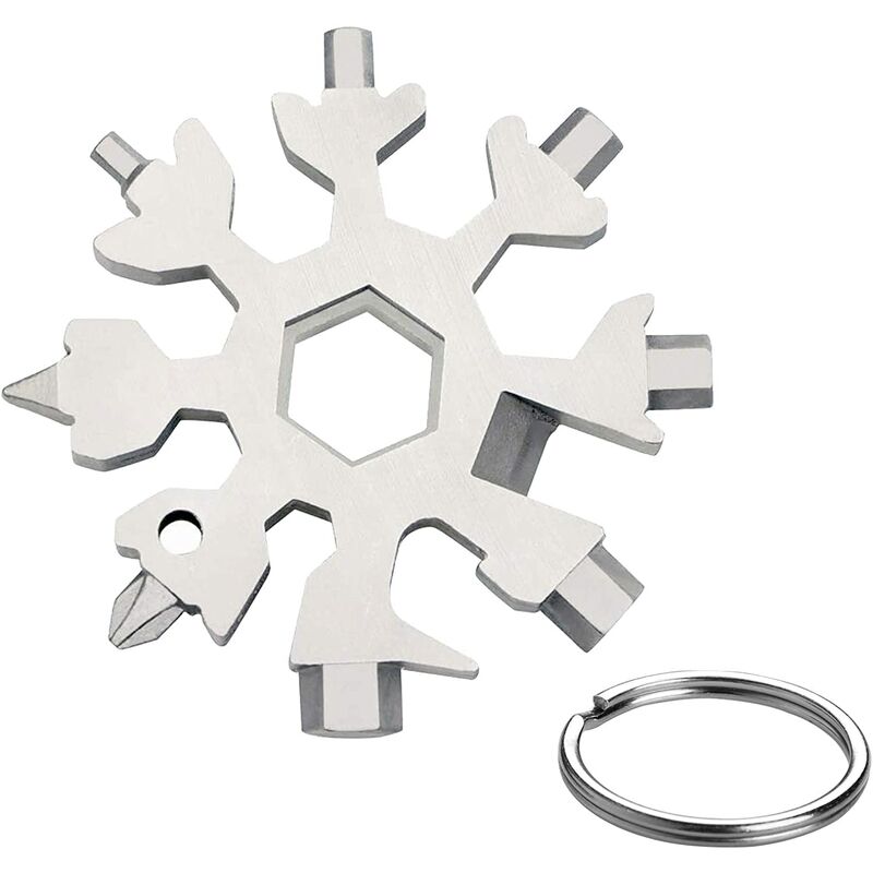 18 in 1 Snowflake Multi-Tool,Stainless Steel Portable Mini Multi-Tool with Keychain for Outdoor Travel Daily Tool, Men's Christmas Gift (Silver)