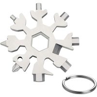 18 in 1 Snowflake Multi-Tool,Stainless Steel Portable Mini Multi-Tool with Keychain for Outdoor Travel Daily Tool, Men's Christmas Gift (Silver)