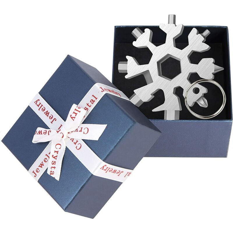 18 in 1 Snowflake Multifunctional Tool,Mini Portable Stainless Steel Multi-Tool with Key Chain for Outdoor Trips Everyday Tool (Silver- Gift Boxes)