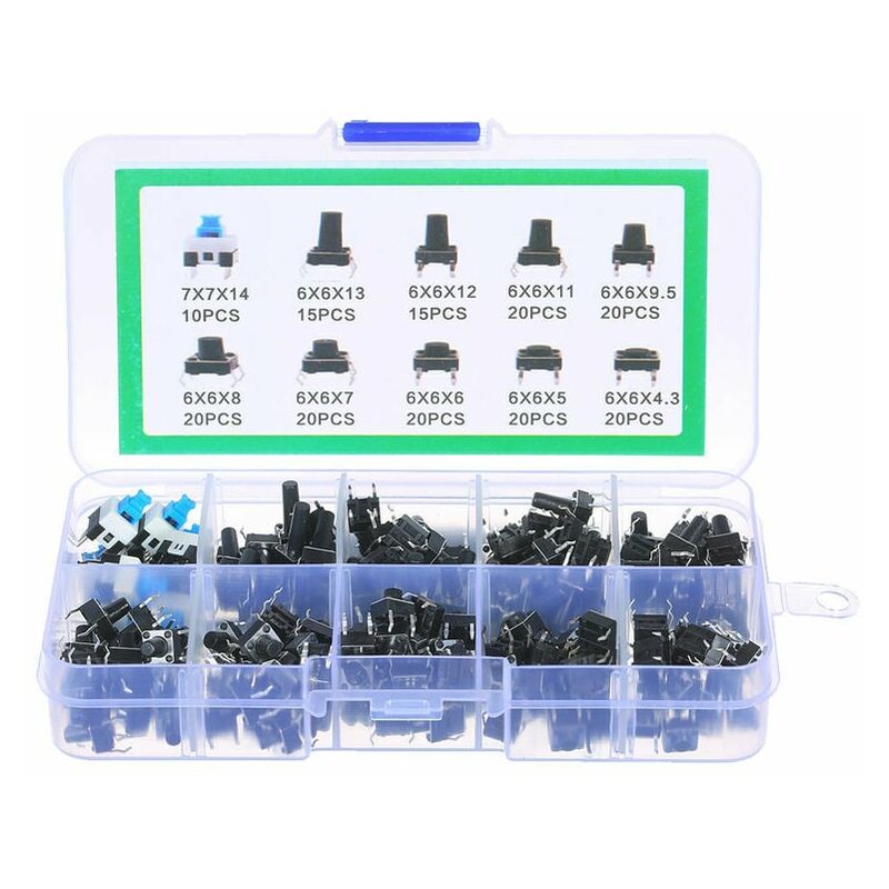 180PCS Tact Switch Package Key Switch 10 specifications en boite