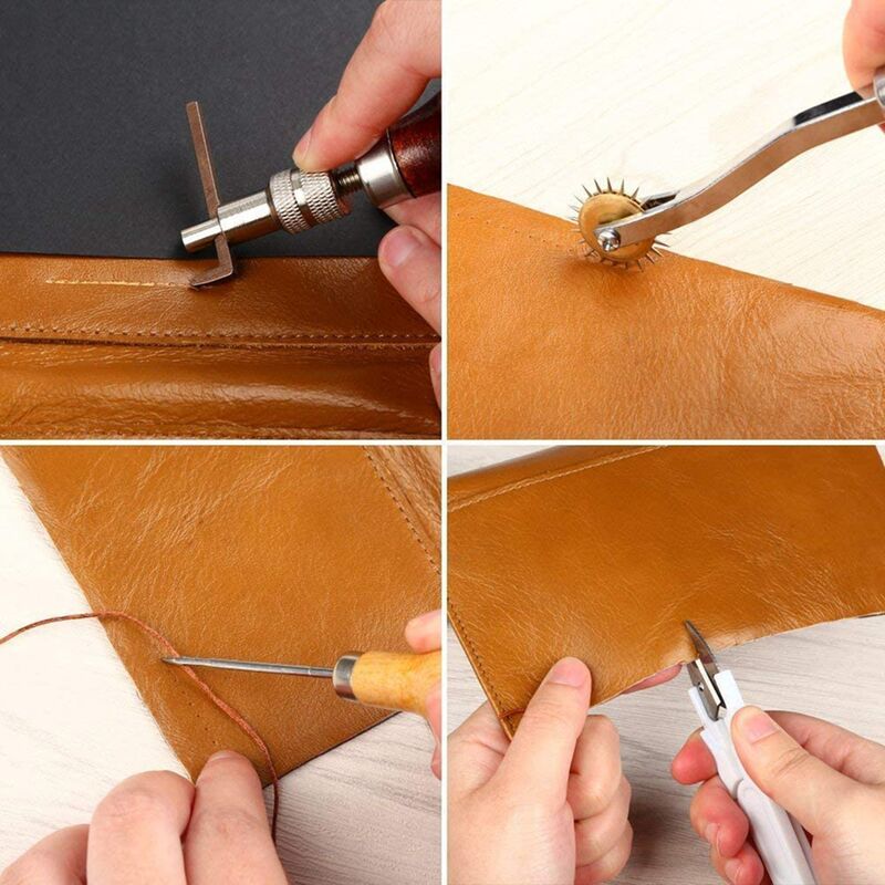 18Pcs Leather Craft Tools Set diy Hole Punching Stitching Engraving Slotting Work
