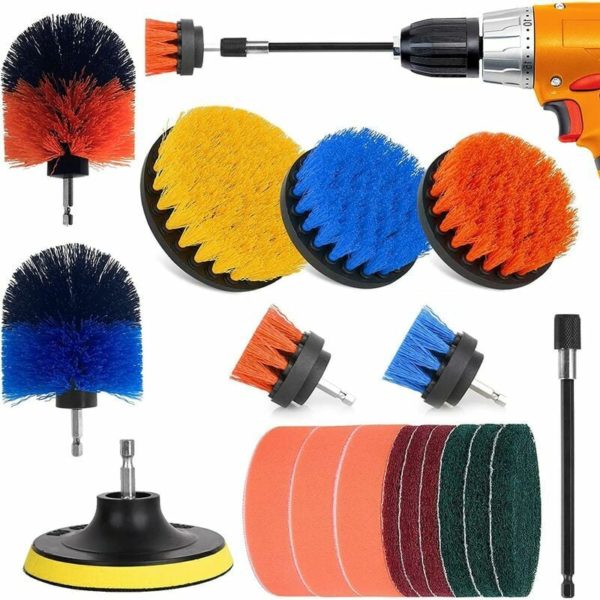 19PCS Rotary Cleaning Brush Drill Car Cleaning Screwdriver Brush for Car, Rims, Bathtub, Tile, Kitchen, Couch, Corners and BBQ