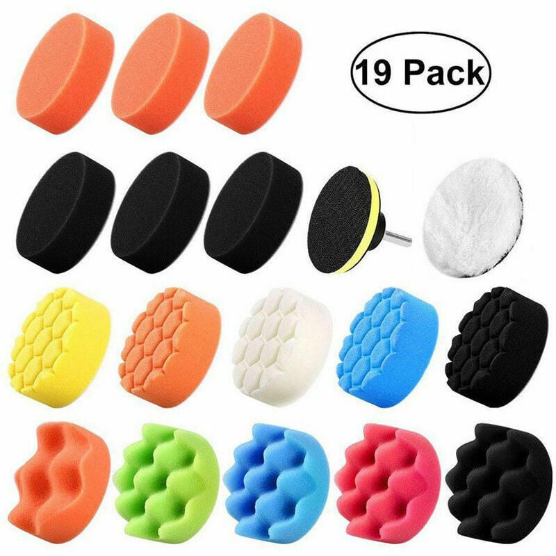 19pcs 80mm Buffing Pad Polishing Sponge Sponge Buffing Kit for with M14 Drill Bit for Car Sanding Buffing for RO/DA Dual Action Polisher Buffing