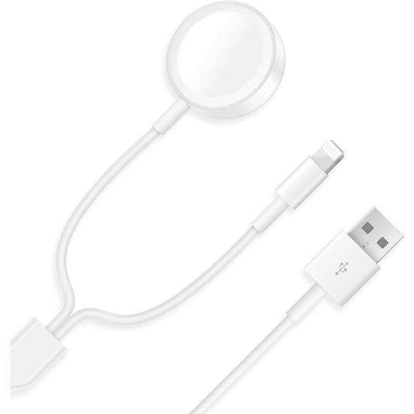 1PC,Smart Watch Charger Wireless Charging Cable,Two-in-one data cable,white,3.9 ft/1.2 m