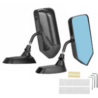 1Pair F1 Style Carbon Fiber Look Car Racing Metal Bracket Side Wing Blue Mirrors