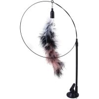 1pc Feather Toys for Cats Fishing Rod Cat Kitten and Kitty Retractable Telescopic with Bell and Suction Cup Wand Teaser Fishing Rod (Long Gray