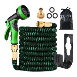 1pcs 15m/50ft Expandable Garden Hose, Waterproof Garden Hose Spray Gun with Holder, Solid Brass Retractable Garden Hose Fittings for Garden Irrigation