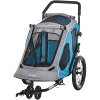 2-IN-1 Dog Bike Trailer Pet Carrier Stroller Reflector 140 x 71 x 105cm - Blue - Pawhut