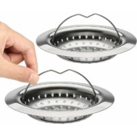 2 Kitchen Sink Strainer with Handle Stainless Steel Sink Strainer with Handle Kitchen Tray Grid 110mm Diameter Easy to Clean