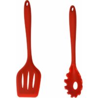 2 Large Utensils - Heat Resistant - Hygienic One Piece Silicone Utensil Set for Stirring and Cooking Shovel + Spaghetti Grab