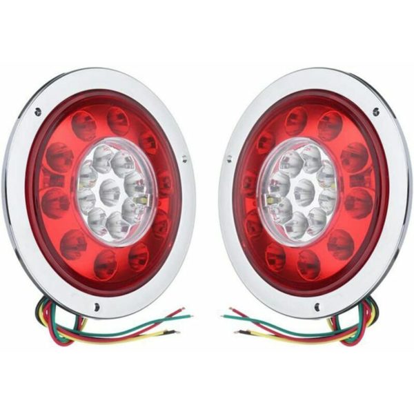 2 Pack 19 LED Round Tail Lights Yellow Red Truck Trailer Lorry Turn Signal Lights 10-30V Silver,