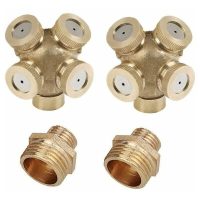 2 Pack 4 Hole Brass Spray Nozzle, Fogger Nozzle Garden Sprinklers Water Hose Connector Connector for Gardening and Agriculture