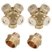 2 Pack 4 Hole Brass Spray Nozzle, Fogger Nozzle Garden Sprinklers Water Hose Connector Connector for Gardening and Agriculture