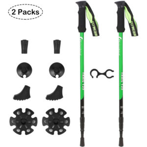 2 Pack Adjustable Trekking Poles Telescopic Aluminum Hiking Pole Walking Sticks Tungsten Tips Absorbent Grips,model:Green Aluminum alloy