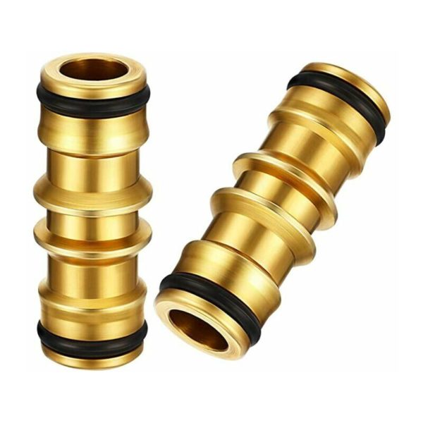 2 Pack Brass Garden Hose Connector for Garden Hose Tap (Brass Double Male Connector)