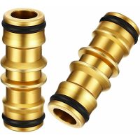 2 Pack Brass Garden Hose Connector for Garden Hose Tap (Brass Double Male Connector)