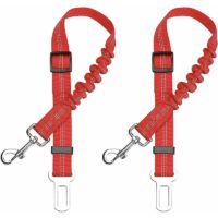 2 Pack Car Dog Safety Belt, with Shock Absorption and Adjustable Elastic Carabiner Dog Harness Superior Safety Harness for All Dogs and Cats (Red)