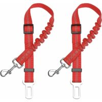 2 Pack Car Dog Safety Belt, with Shock Absorption and Adjustable Elastic Carabiner Dog Harness Superior Safety Harness for All Dogs and Cats (Red)