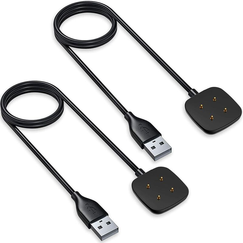 2-Pack Charger Cable Compatible with F-b Ver-sa 4/3/Sense 2/Sense 3 Replacement usb Charging Cables Cord Clip Dock Accessories Adapter (Black,30cm)