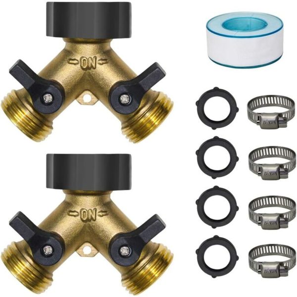 2-Pack Garden Hose Splitter 2 Way, y Connector Brass Garden Hose Adapter (2 Way)