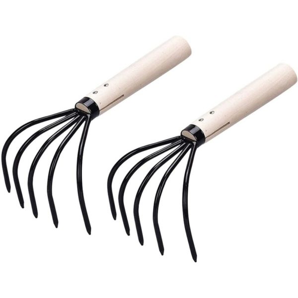 2 Pack Gardening Claw Rake, 5 Claw Gardening Tool with Wooden Handle for Firm Grip, Japanese Claw Rake for Pulverized and Airy Soil