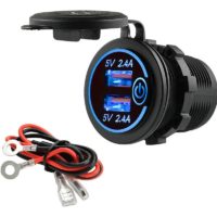 2 Pack Marine Grade Waterproof 12V / 24V DC Cigarette Lighter Sockets for Boat Motorcycle Car with 0.6m Connection Cable (Blue) SOEKAVIA