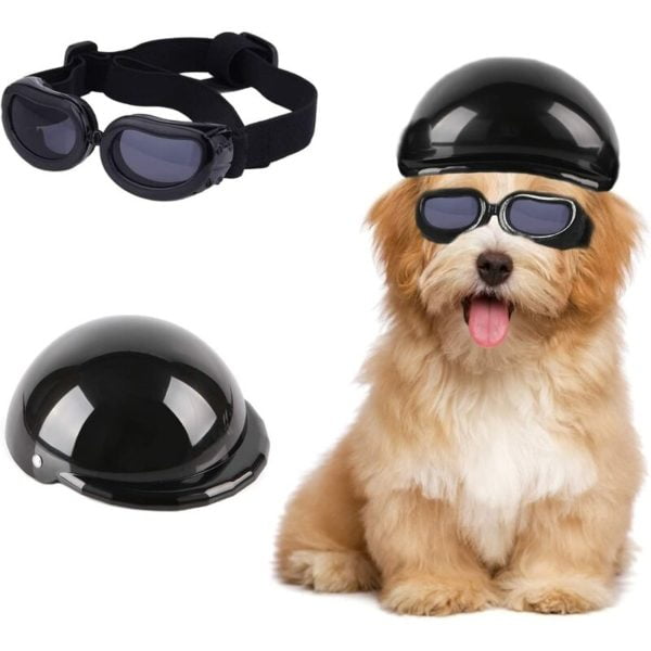 2 Pack Pet Helmets and Goggles Dog Motorcycle Helmet and Sunglasses Pet Safety Cap for Small Dogs