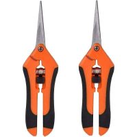 2 Packs Gardening Trimming Scissors Hand Pruner Pruning Shears with Stainless Steel Straight Blades for Hydroponics, Garden and Bonsai (Orange)