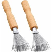 2 Pcs Mini Cleansing Hair Brush Comb Cleaning Tool with Metal Wire Rake Wooden Handle for Home Salon