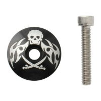 2 Piece Bike Bicycle Capsule Stem Top Cap Helmet Headset Cover Top Cap Aluminum Alloy with Bolts for mtb Road (Pirates Black)