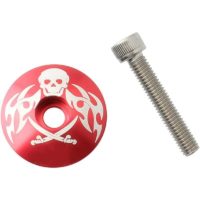 2 Piece Bike Bicycle Capsule Stem Top Cap Helmet Headset Cover Top Cap Aluminum Alloy with Bolts for mtb Road (Red Pirates)