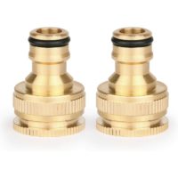 2 Piece Garden Brass Tap Connector, 2-in-1 Tap Adapter Fittings, 1/2 Inch and 3/4 Inch Female to Slot Adapter, 20mm to 25mm, for Garden Hose Tap