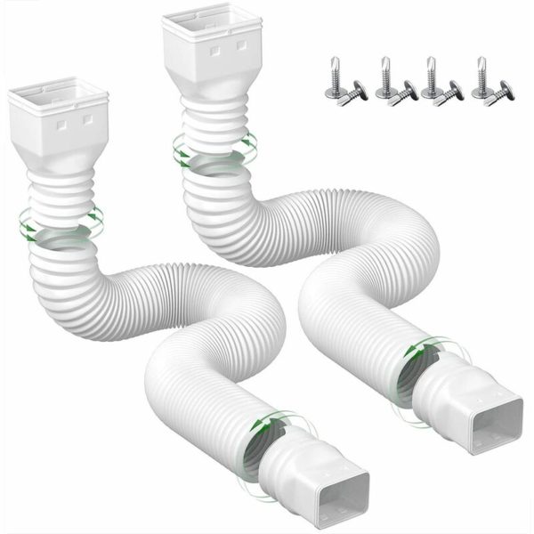 2 Piece Gutter Extension Flexible Drain Extension Hose Connector, with Screws, White