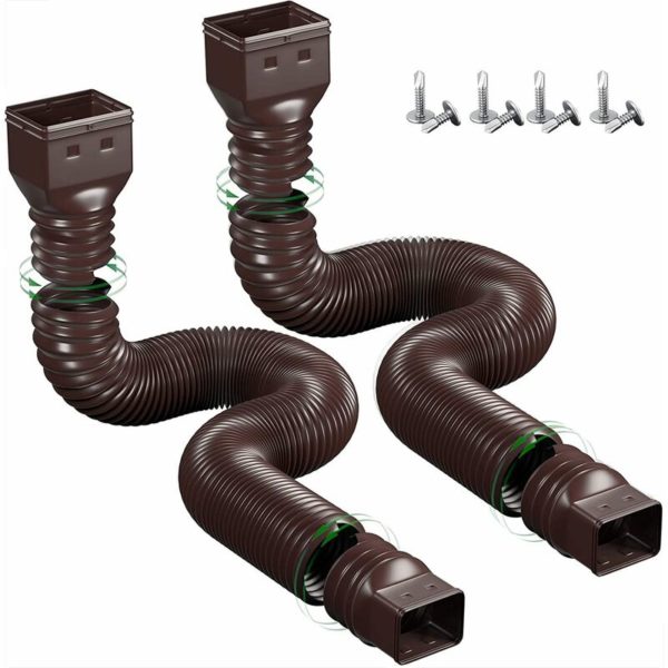 2 Piece Gutter Extension Flexible Drain Extension Pipe Connector Including Screws, Brown