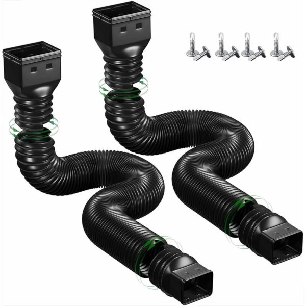 2 Piece Gutter Extension Flexible Drain Extension Pipe Connector, with Screws, Black