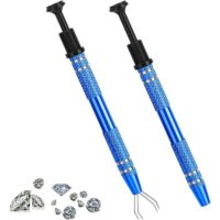 2 Pieces 4 Prongs Metal Piercing Pliers, Diamond Jewelry Pick Up Tools Kit, Screw Tweezers for Electronic Components, Telescopic Jewelry Pliers for