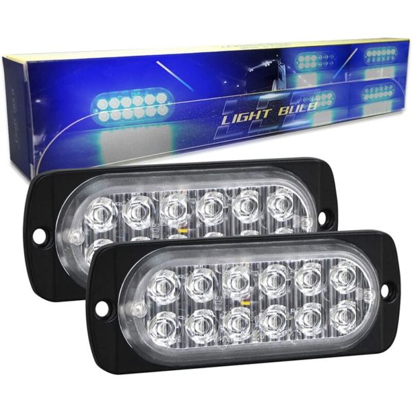 2 Pieces 4.3 inch 12 led strobe light bar, 12v 24v flashing beacon police trailer lights, blue