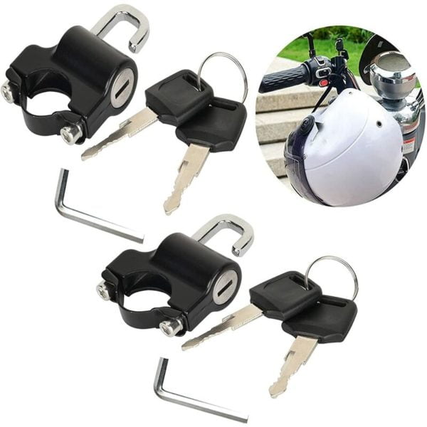 2 Pieces Anti-Theft Helmet Lock, Motorcycle Helmet Lock with 2 Keys, Universal Motorcycle Helmet Lock Compatible with 22mm-28mm Handlebar (Black)