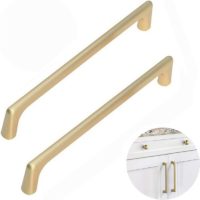 2 Pieces Brushed Brass Kitchen Drawer Door Handles, Furniture Door Handle, Drawer Handle Modern Hardware for Kitchen, Bedroom, Wardrobe, 160mm Center