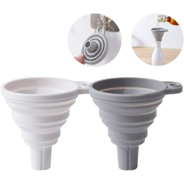2 Pieces Collapsible Funnel, Kitchen Funnel, Heat Resistant Silicone Collapsible Funnels, Portable Silicone Telescopic Funnel, for Transferring