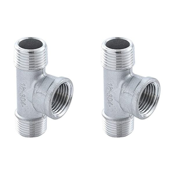 2 Pieces Diverter Valve, 3 Way t Shape Adapter, Stainless Steel Diverter Valve, Suitable for Diversion Water Pipes Bathroom Adjust Water Flow