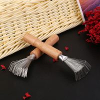 2 Pieces Hair Brush Cleaning Tool Comb Cleaner Hair Brush Cleaner Comb Brushes Mini Hairbrush with Metal Rake Wooden Handle for Home and Salon