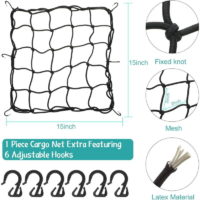2 Pieces Helmet Luggage Strap Bungee Cord 2 Pieces 15 x 15 Inch Elastic Motorcycle Bicycle Cargo Nets 2 x 2 Inch Mesh with 12 Pieces Adjustable