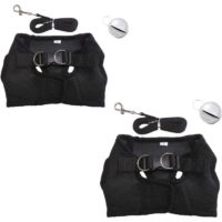 2 Pieces Pet Harness Vest Mesh Leash with Breathable Bell for Guinea Pig Rabbits (Size xl: Chest: 38-44 cm/14.96-17.32, Black)