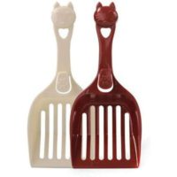 2 Pieces Plastic Cat Litter Scoop Cat Head Type Cat Shovel Red and White Cat Litter Scoop Pet Supplies